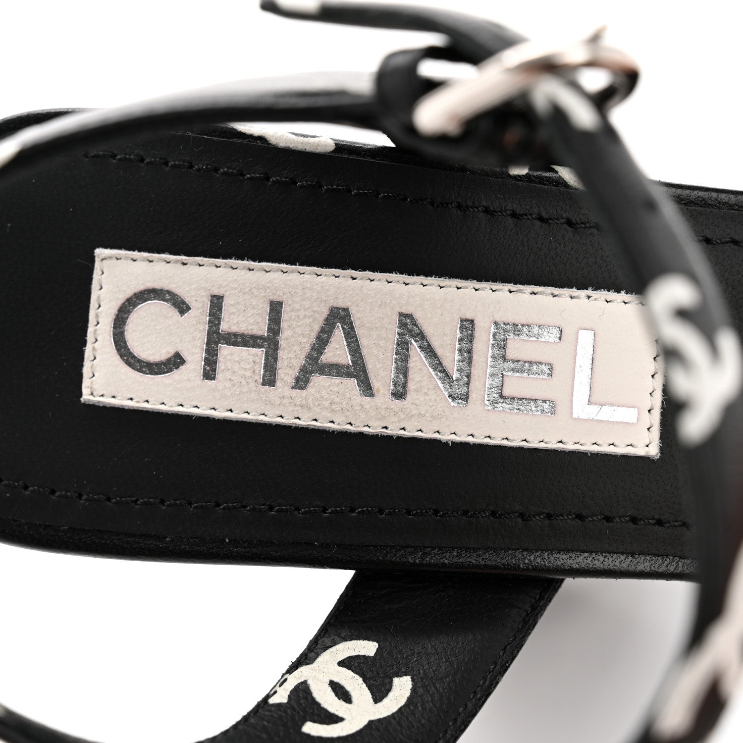 Chanel Printed Lambskin CC Platform Sandals 37 Black White 8 of 11