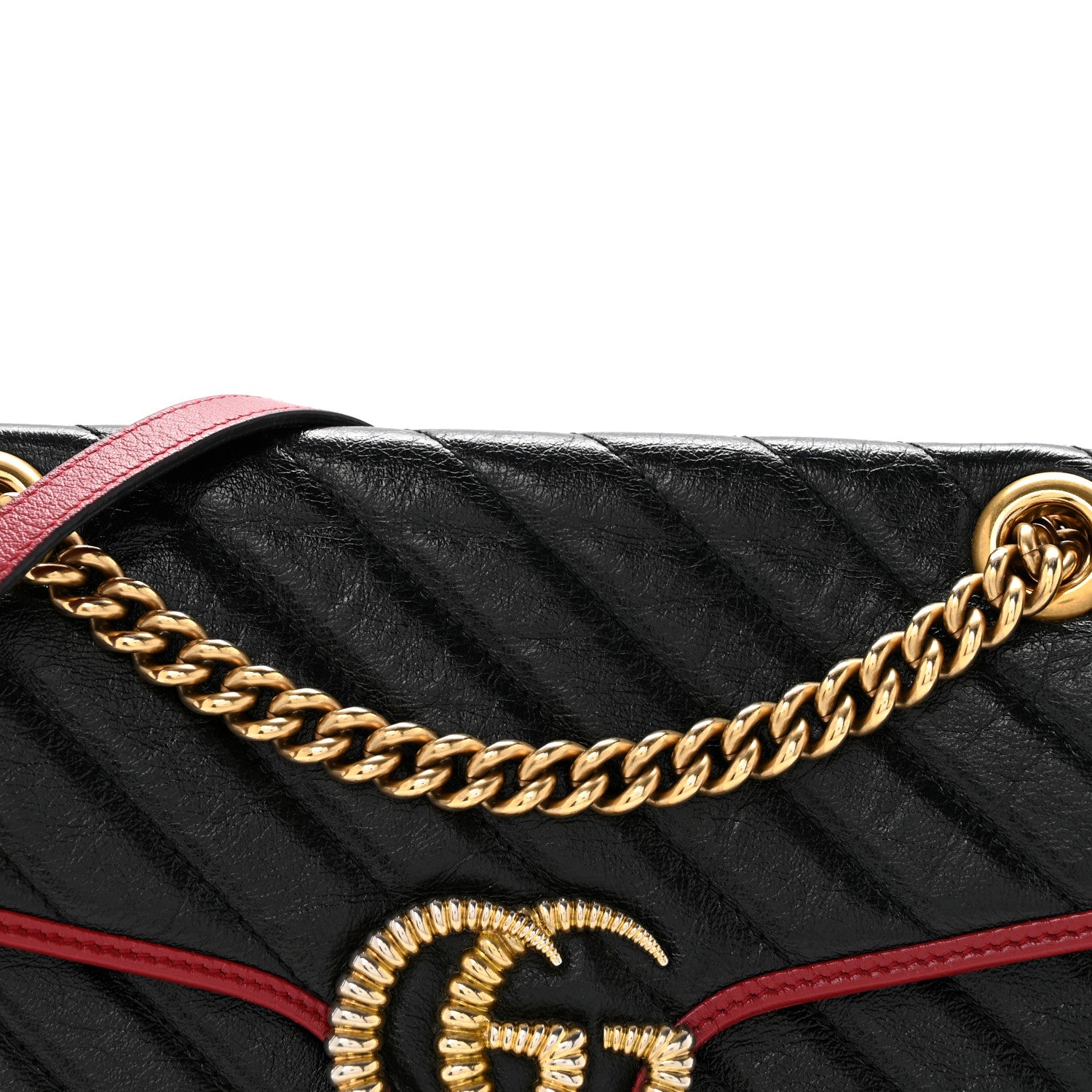Gucci Vintage Effect Calfskin Matelasse Diagonal Small Torchon GG Marmont Shoulder Bag Black Romantic Cherry 8 of 13