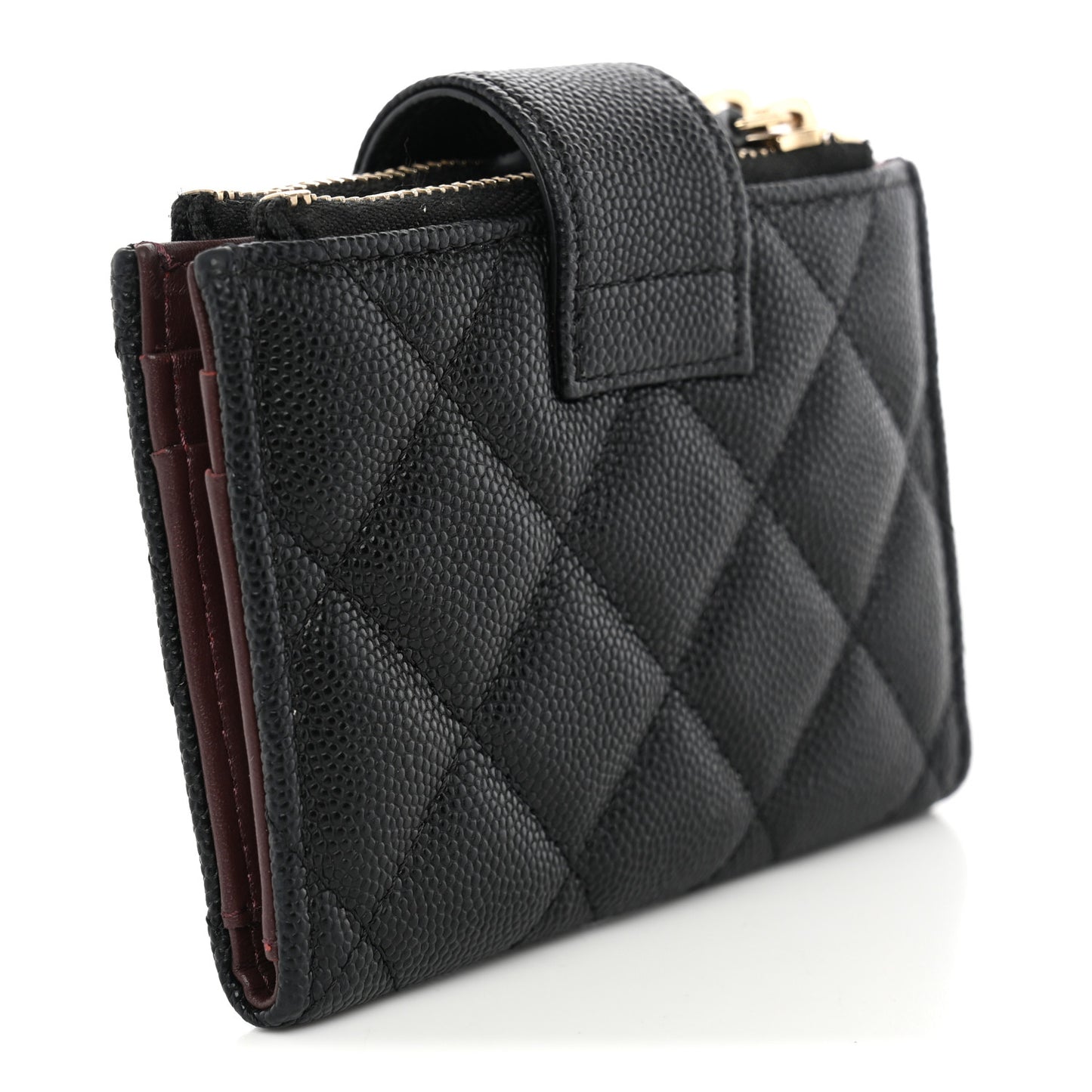 Caviar Quilted Compact Zipped Pocket Wallet Black