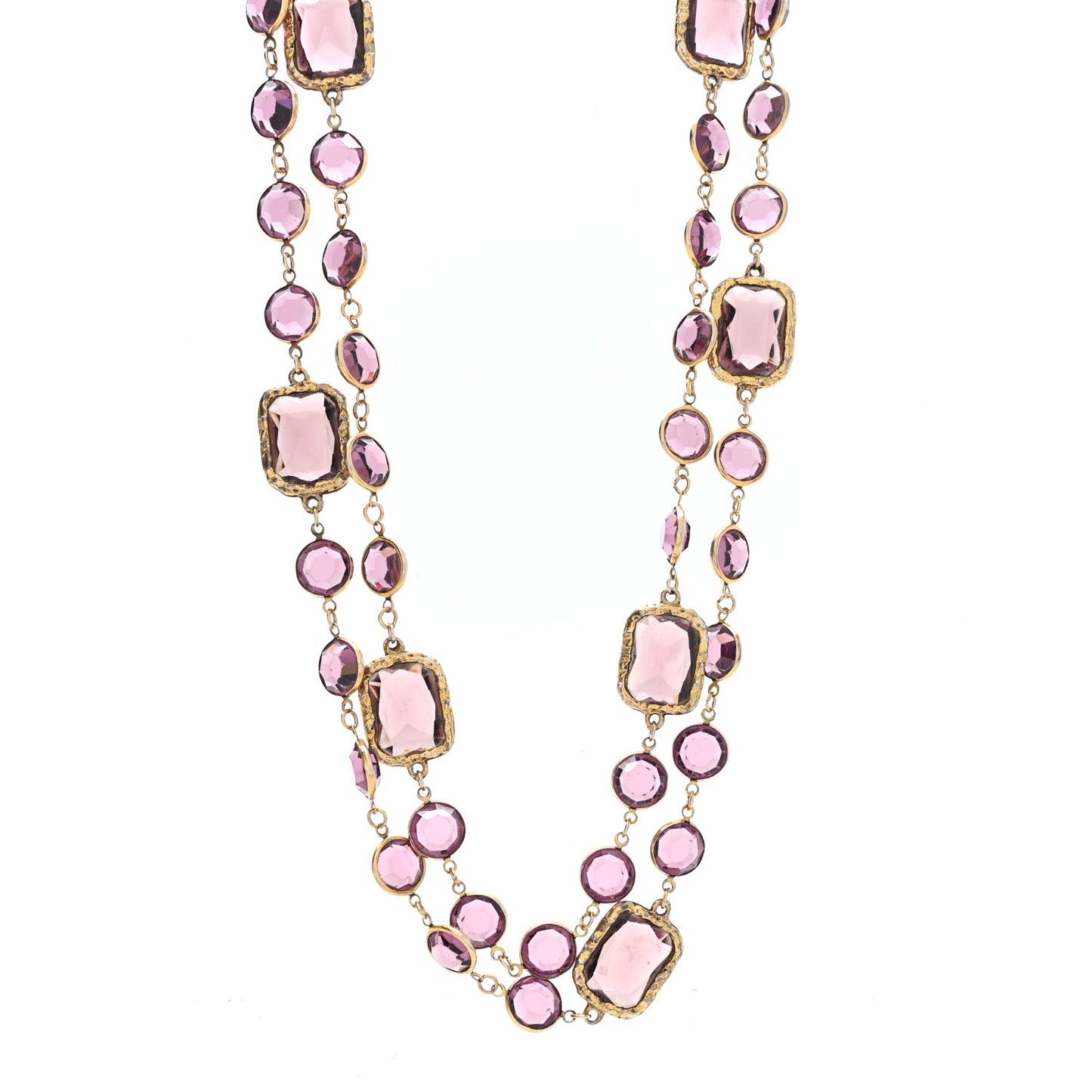 Swarovski Crystal Chicklet Sautoir Necklace Gold Pink