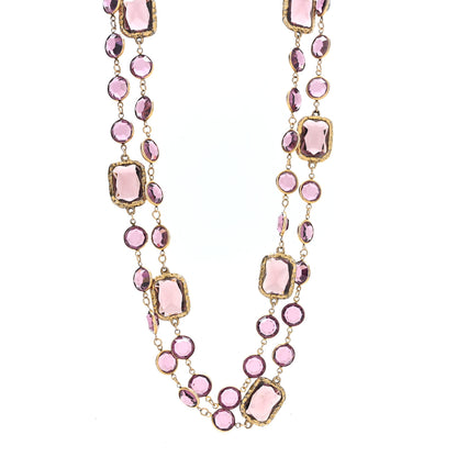 Chanel Swarovski Crystal Chicklet Sautoir Necklace Gold Pink 1 of 6