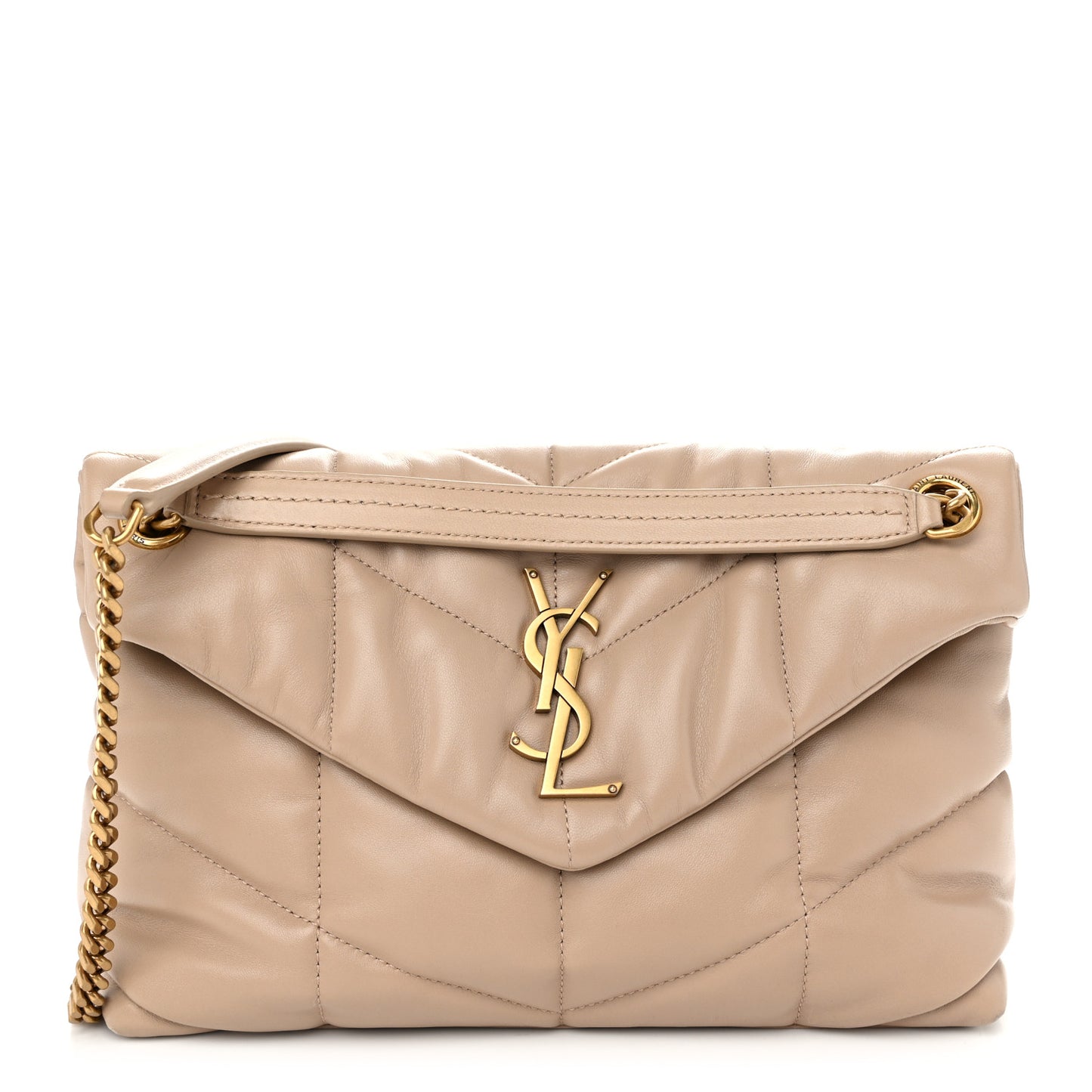 Lambskin Quilted Small Loulou Puffer Monogram Chain Satchel Dark Beige