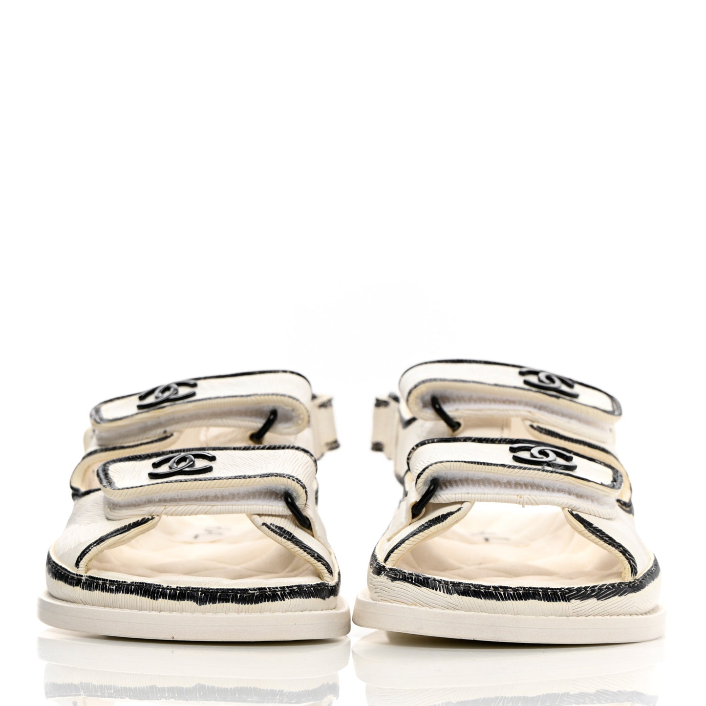 Calfskin Printed Velcro Dad Sandals 35 White Black
