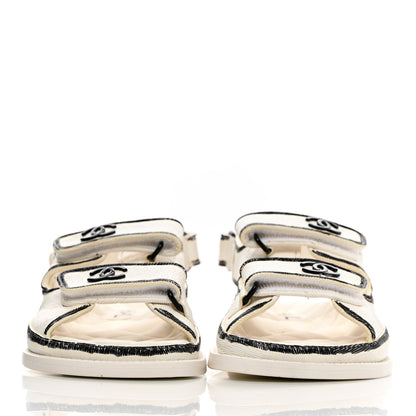 Chanel Calfskin Printed Velcro Dad Sandals 35 White Black 2 of 10