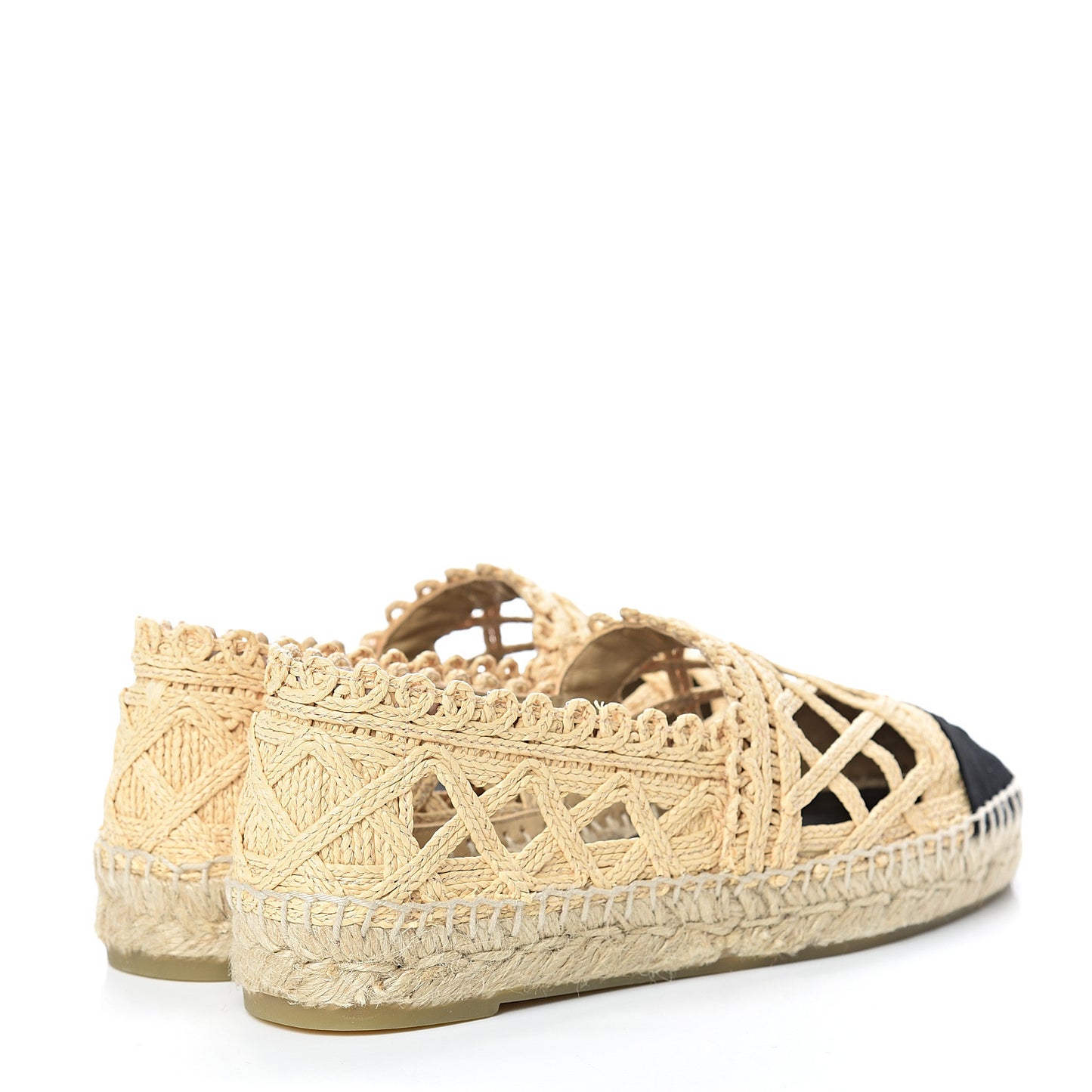 Woven Fabric Grosgrain CC Espadrilles 37 Beige Black