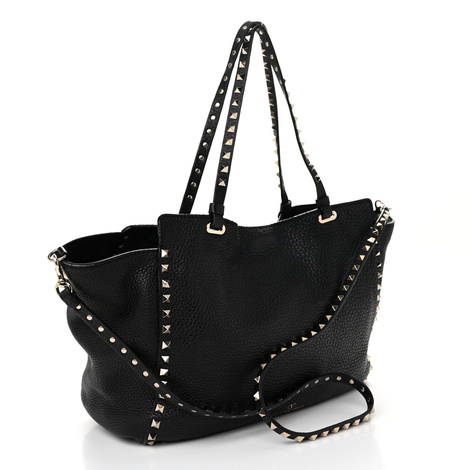 Valentino Garavani Pebbled Calfskin Medium Rockstud Tote Black 3 of 10
