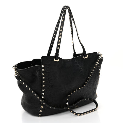 Valentino Garavani Pebbled Calfskin Medium Rockstud Tote Black 3 of 10