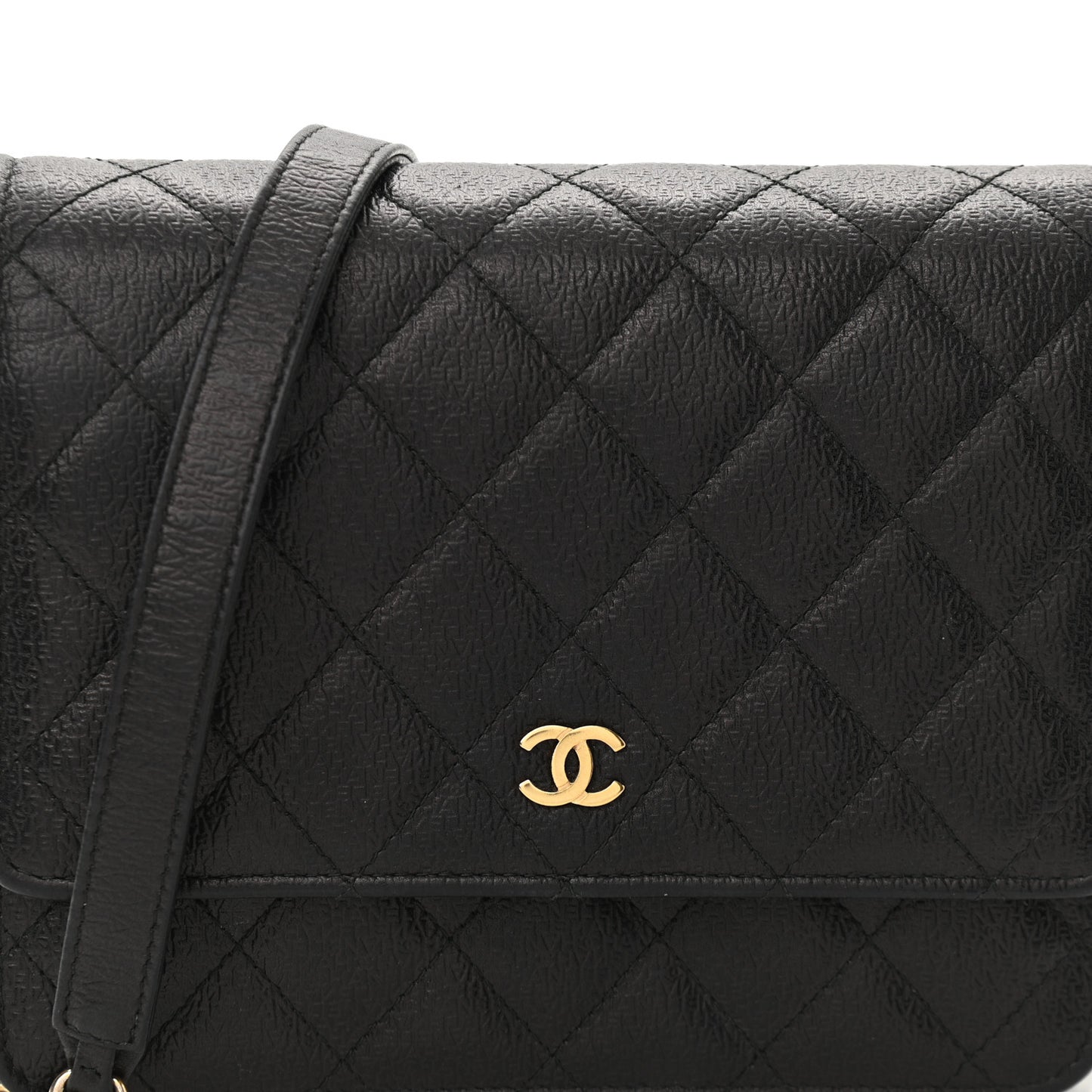 Letter Calfskin Embossed Quilted Square Wallet On Chain WOC Black