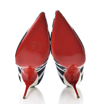 Christian Louboutin Sponge Fabric Shiny Nappa Decollete Spa 100 Pumps 38 Navy White 5 of 10