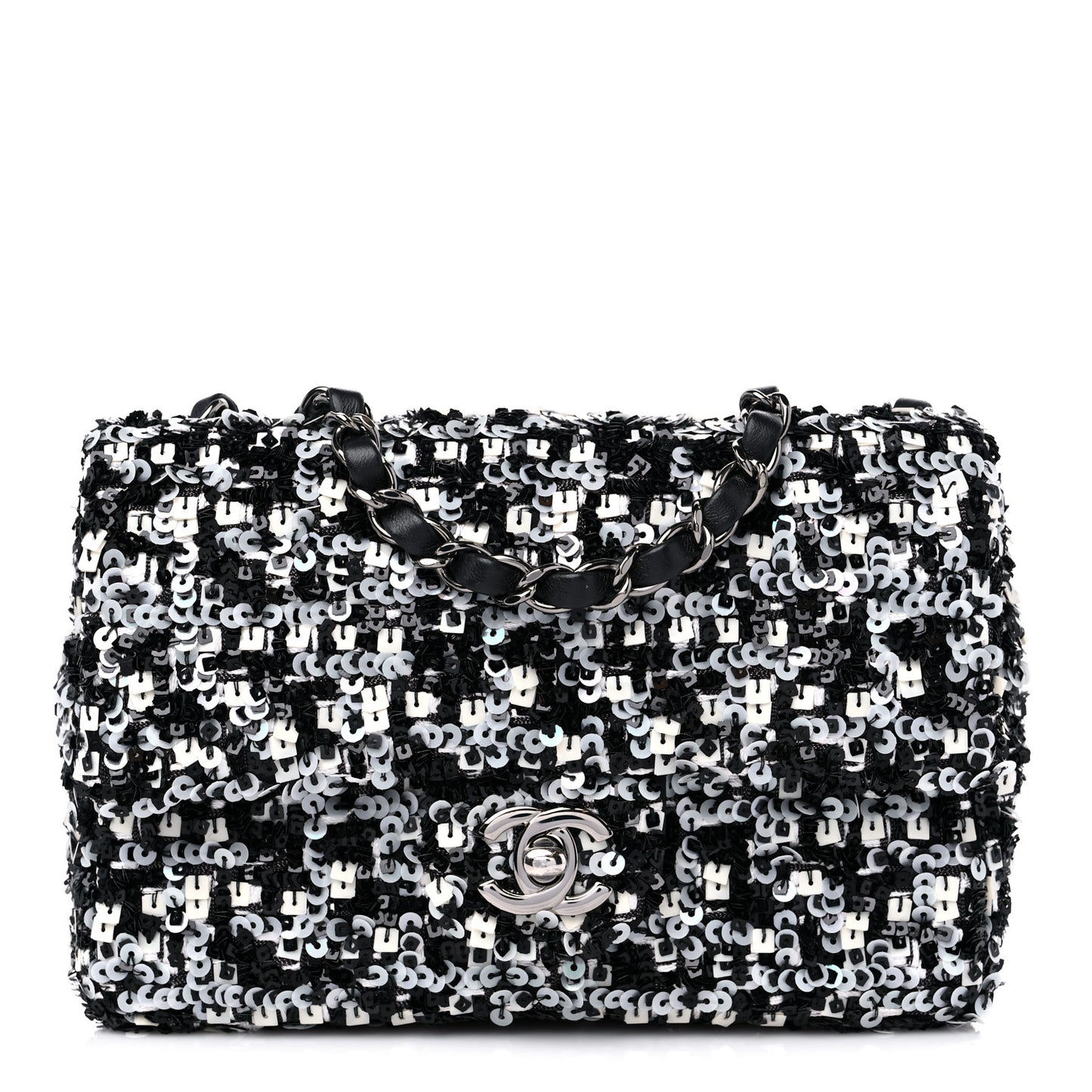 Sequin Lambskin Mini Flap Silver Black
