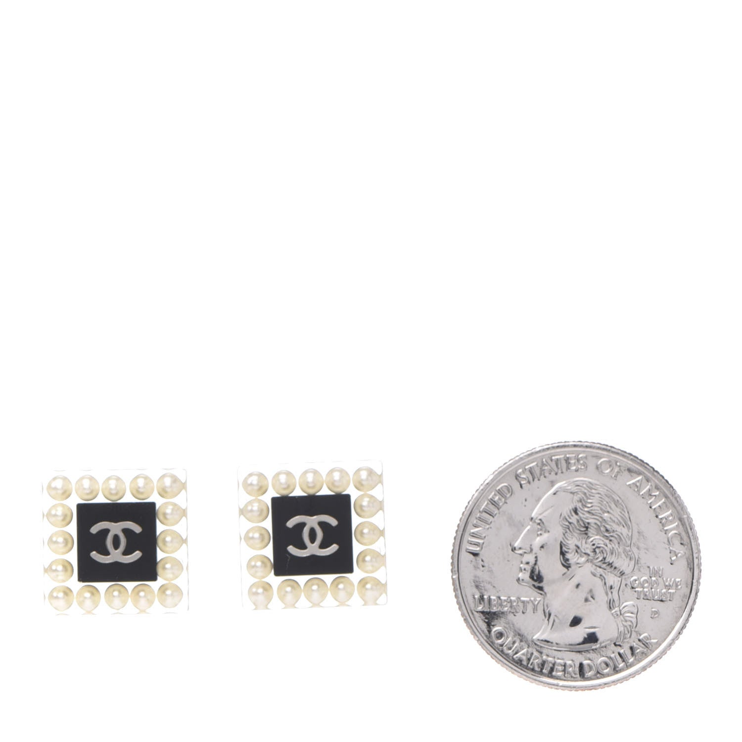 Chanel Pearl Resin Square CC Earrings Black Transparent 2 of 5