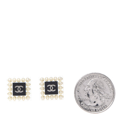 Chanel Pearl Resin Square CC Earrings Black Transparent 2 of 5