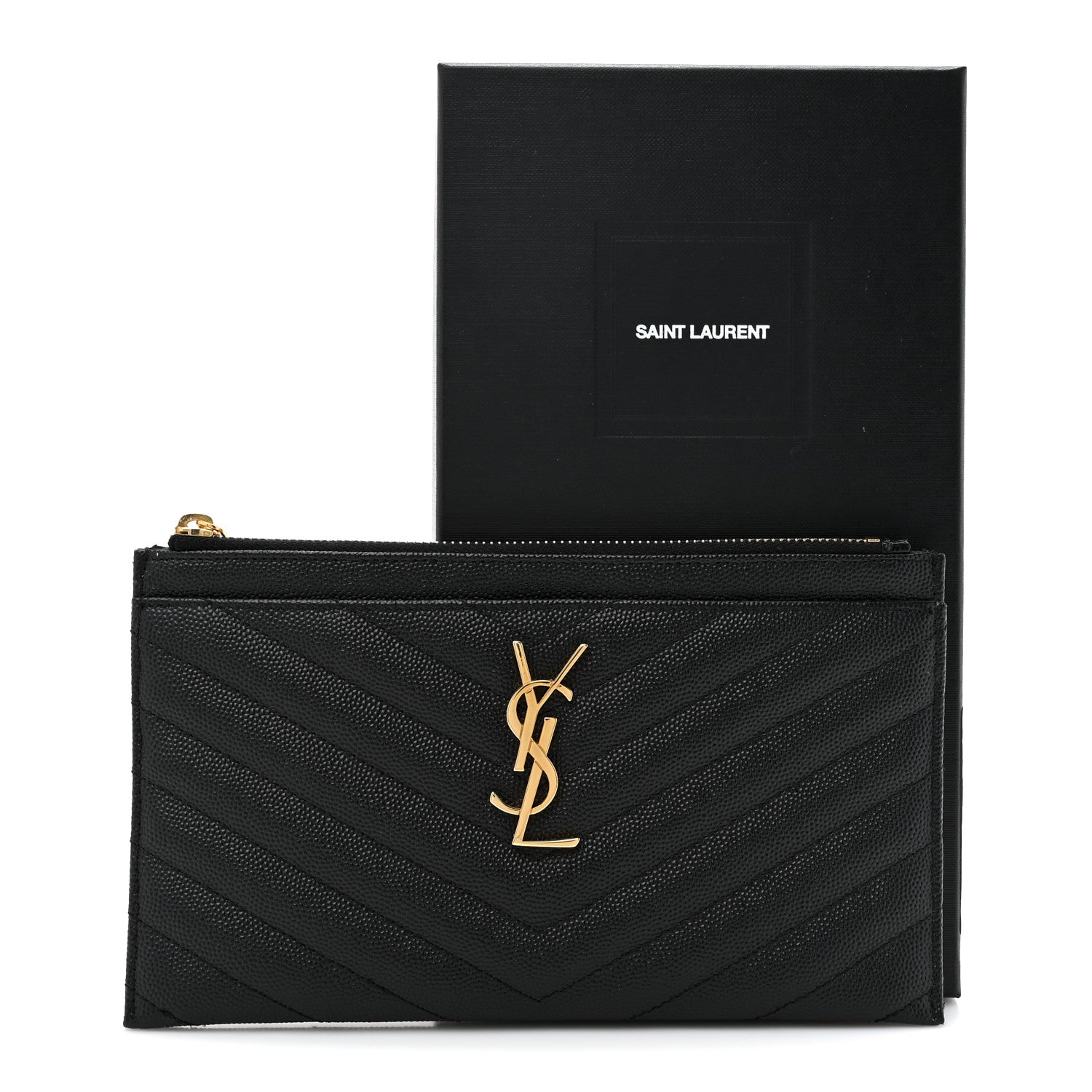 Saint Laurent Grain De Poudre Chevron Monogram Bill Pouch Black 11 of 11