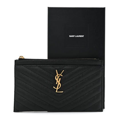 Saint Laurent Grain De Poudre Chevron Monogram Bill Pouch Black 11 of 11