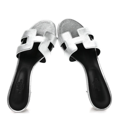Hermes Metallic Goatskin Oasis Sandals 36.5 Gris Argente 2 of 8