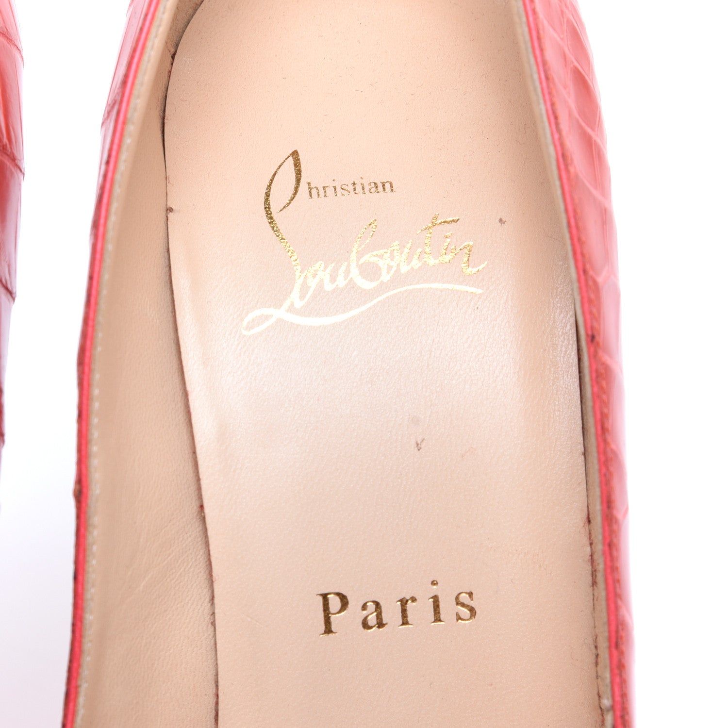 Christian Louboutin Crocodile Lucido Bianca 140 Pumps 37 Corail 7 of 11