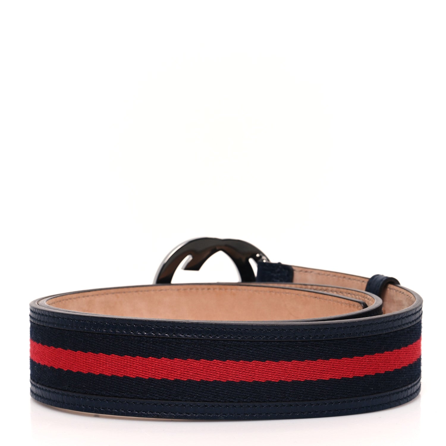Gucci Calfskin Web Interlocking G Belt 85 34 Navy 2 of 4