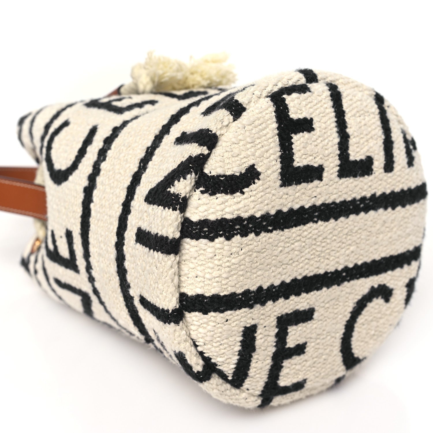 Celine All Over Textile Calfskin Striped Teen Drawstring Bag White Black 9 of 10
