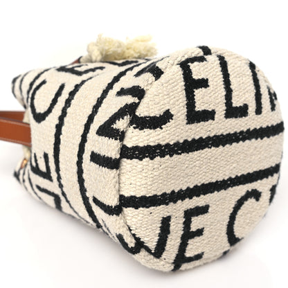 Celine All Over Textile Calfskin Striped Teen Drawstring Bag White Black 9 of 10