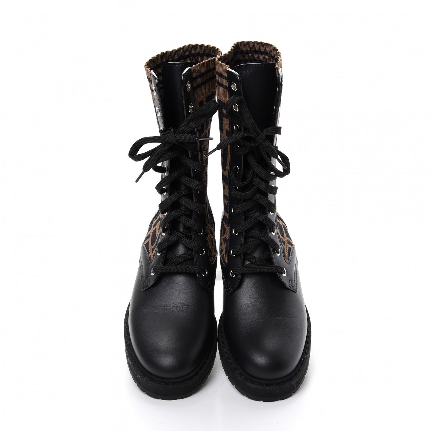 Calfskin Stretch Fabric FF Rockoko Biker Boots 39 Black Tobacco