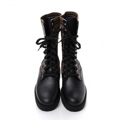 Fendi Calfskin Stretch Fabric FF Rockoko Biker Boots 39 Black Tobacco 5 of 8