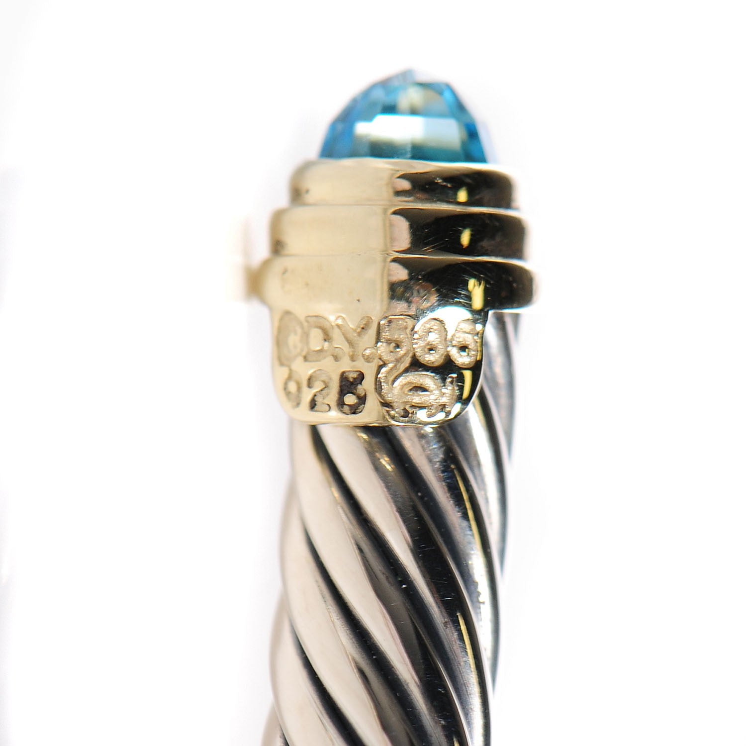 David Yurman Sterling Silver 14K Yellow Gold Blue Topaz 5mm Cable Classics Petite Color Bracelet 7 of 7