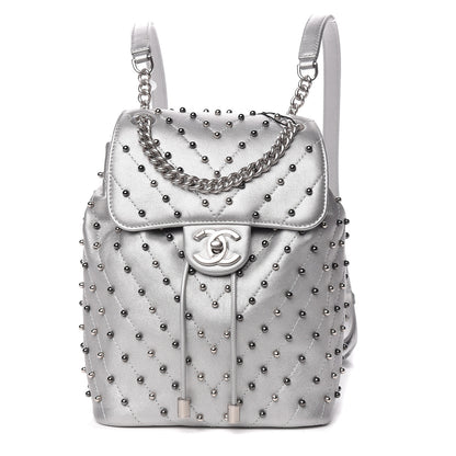 Chanel Metallic Lambskin Chevron Quilted Studded Stud Wars Backpack Silver 1 of 10