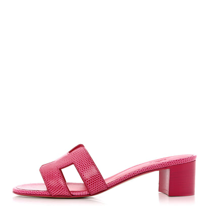 Hermes Lizard Oasis Sandals 38 Rose Fuchsia 1 of 9