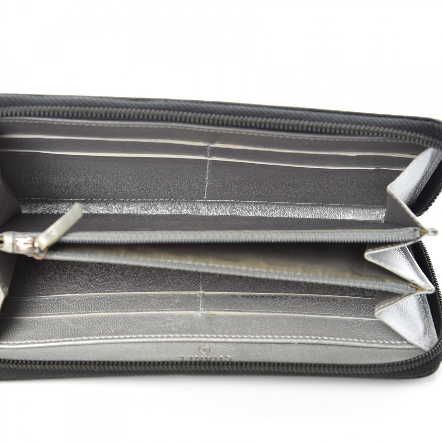 Lambskin Camellia Embossed Large Zip Around Gusset Wallet Black