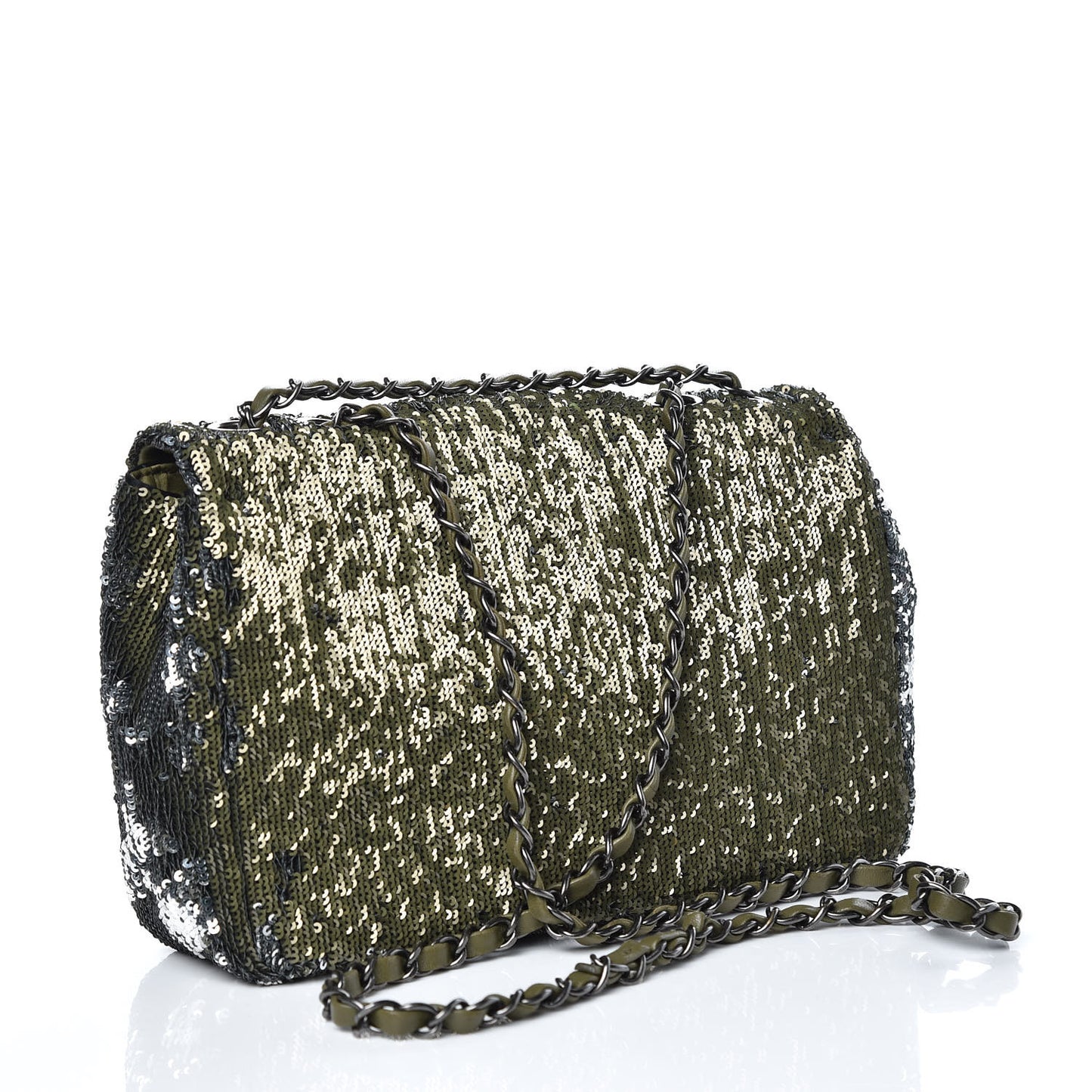 Sequin Coco Cuba Medium Single Flap Khaki