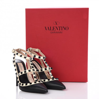 Valentino Garavani Calfskin Rockstud Ankle Strap Pumps 36 Black Ivory 11 of 11