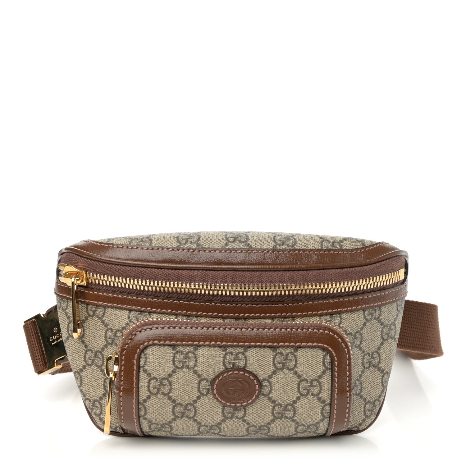Gucci GG Supreme Monogram Textured Calfskin Retro Interlocking G Belt Bag Beige Ebony Brown Sugar 1 of 9