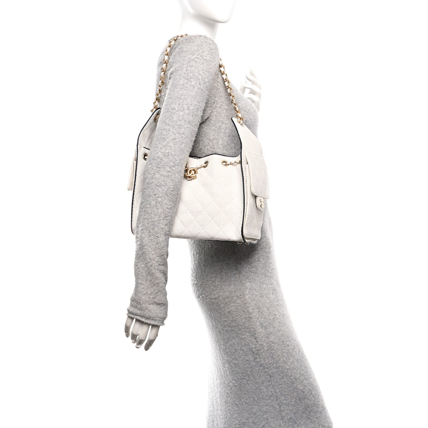 Chanel Braided Raffia Calfskin Quilted Small Chanel 25 Handbag White Black 3 of 21