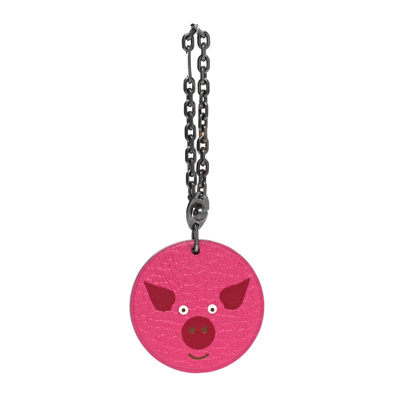 Hermes Chevre Mysore Pig Key Chain Pink Rose Shocking 1 of 4