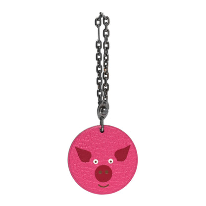 Hermes Chevre Mysore Pig Key Chain Pink Rose Shocking 1 of 4