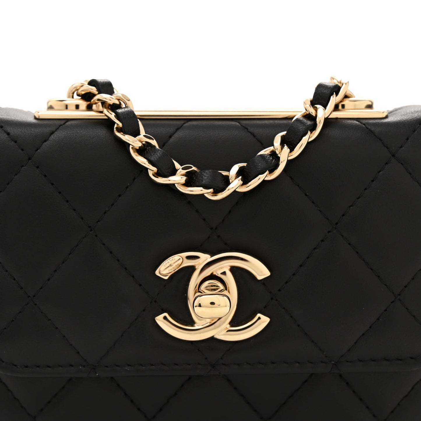 Lambskin Quilted Trendy CC Card Holder On Chain Black