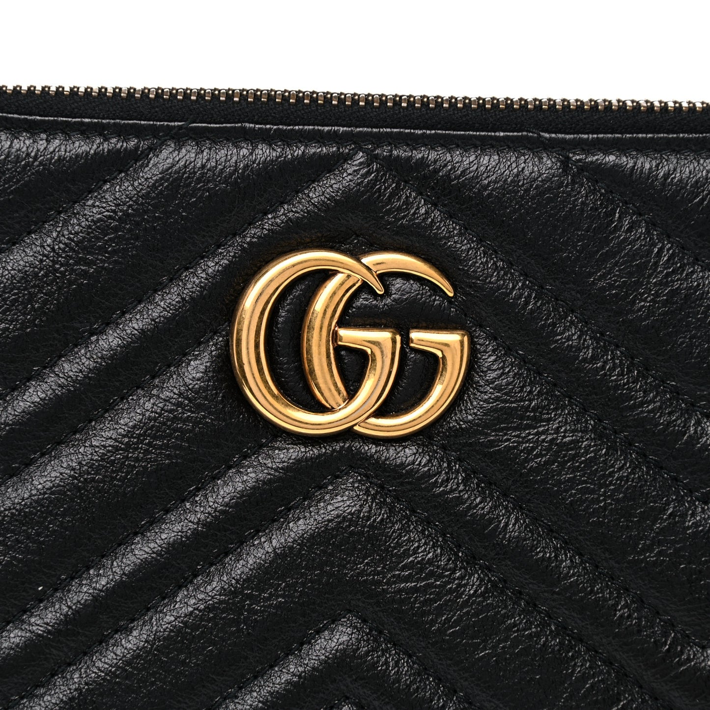 Azalea Calfskin Matelasse Heart GG Marmont Zip Pouch Black
