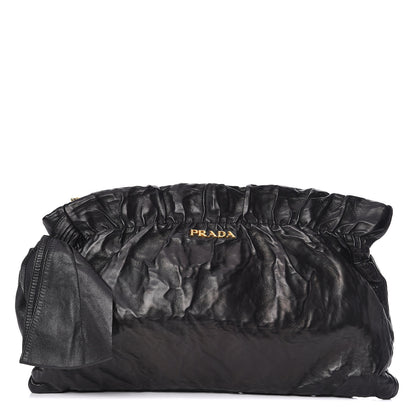 Prada Nappa Antique Bow Clutch Black 1 of 9