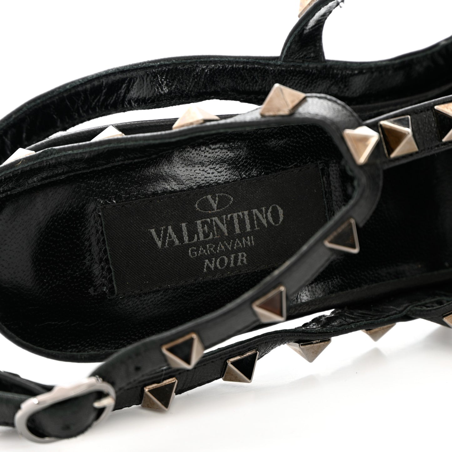 Calfskin Nappa Rockstud Ankle Strap 100mm Pumps 37.5 Black
