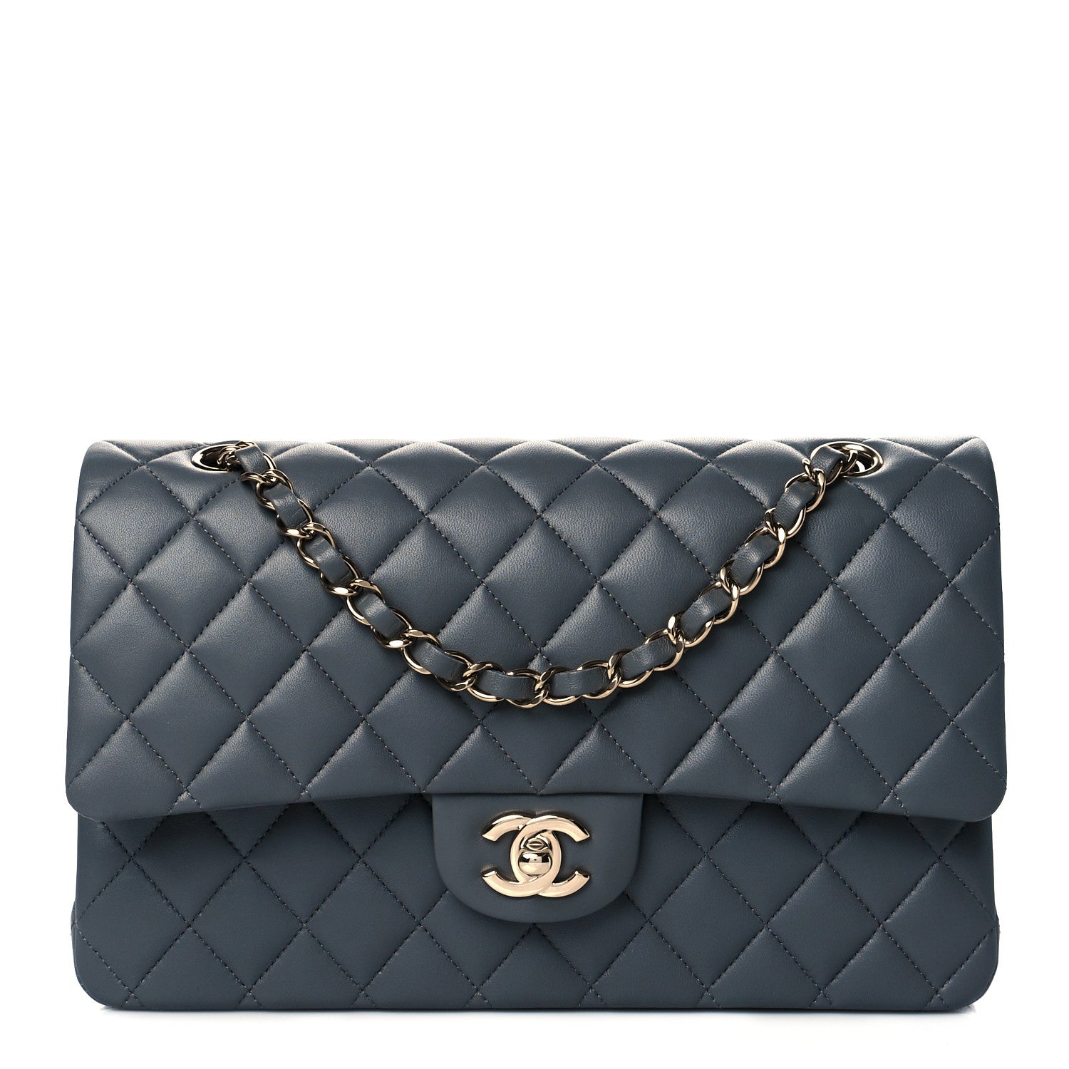 Chanel Lambskin Quilted Medium Double Flap Dark Grey 1 of 10