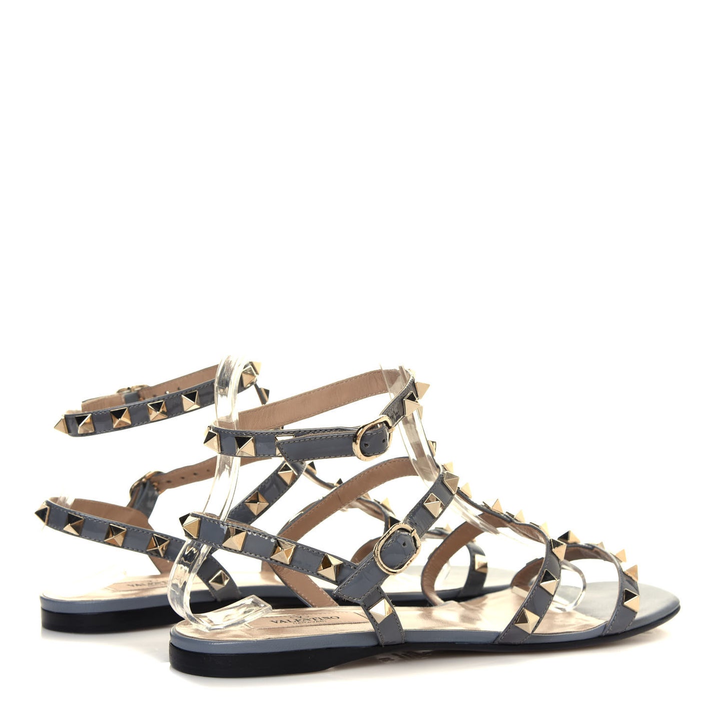 Patent Rockstud Gladiator Flat Sandals 38 Light Stone