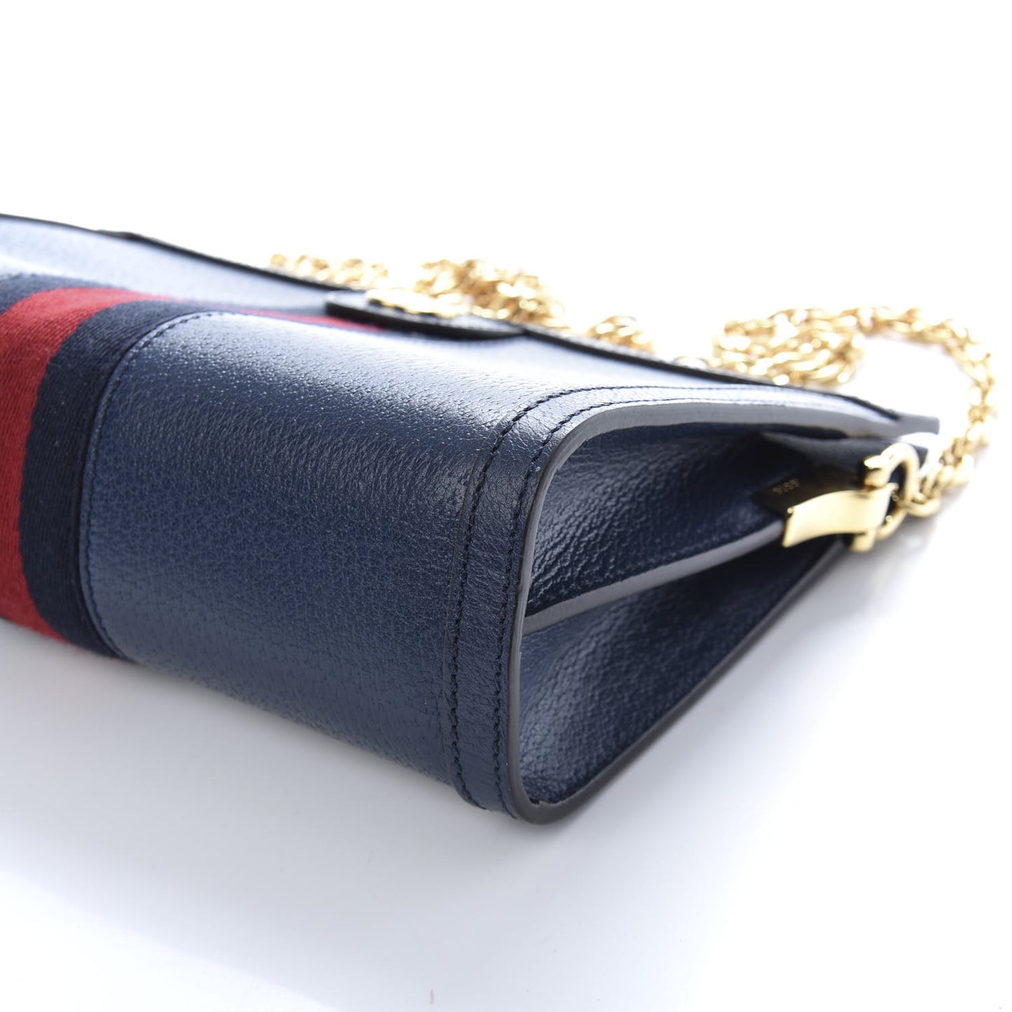 Textured Calfskin Web Small Ophidia Chain Shoulder Bag Blue Agata