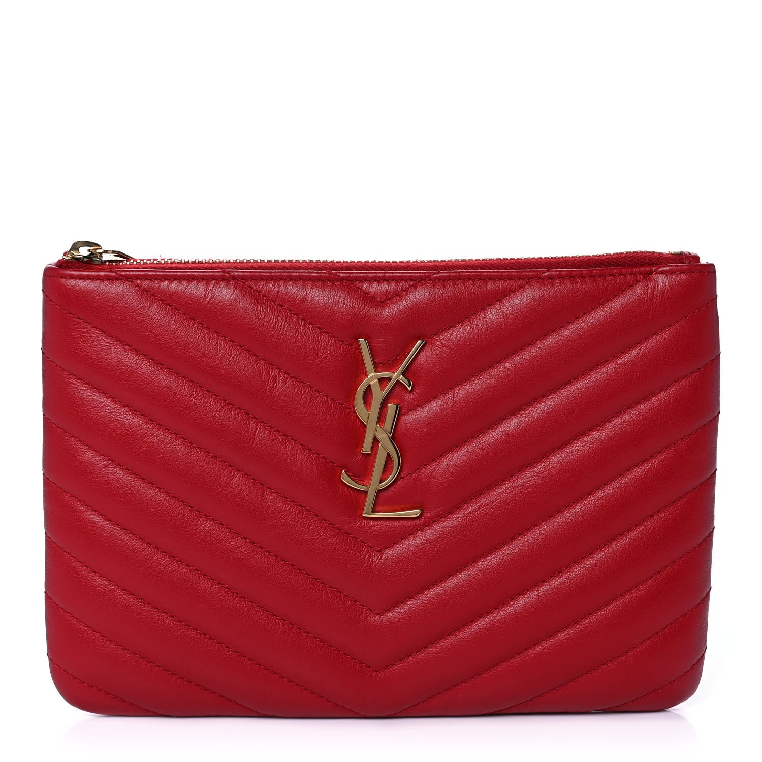 Saint Laurent Calfskin Matelasse Chevron Monogram Pouch Red 1 of 13