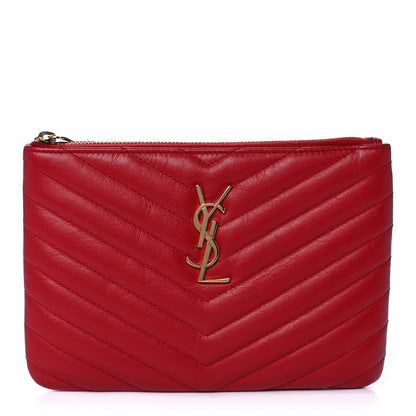 Saint Laurent Calfskin Matelasse Chevron Monogram Pouch Red 1 of 13