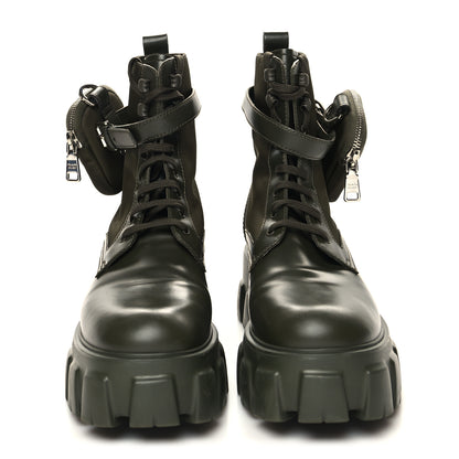 Prada Spazzolato Rois Re-Nylon Metal Triangle Logo Monolith Pouch Pocket 55mm Boots 40.5 Militare 2 of 9