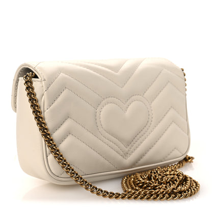 Gucci Calfskin Matelasse Super Mini GG Marmont Shoulder Bag White 3 of 13