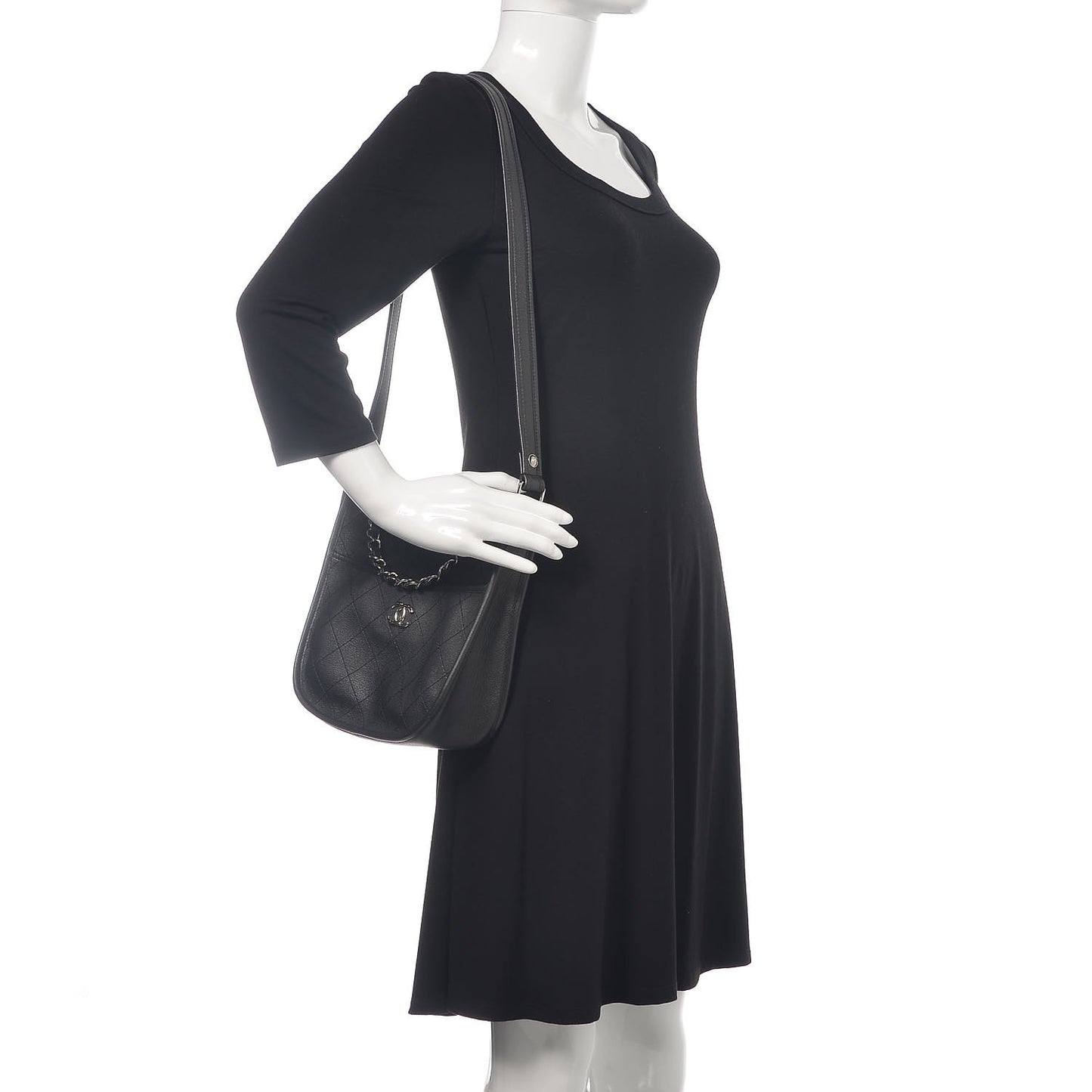 Calfskin Quilted Jungle Stroll Hobo Bag Black