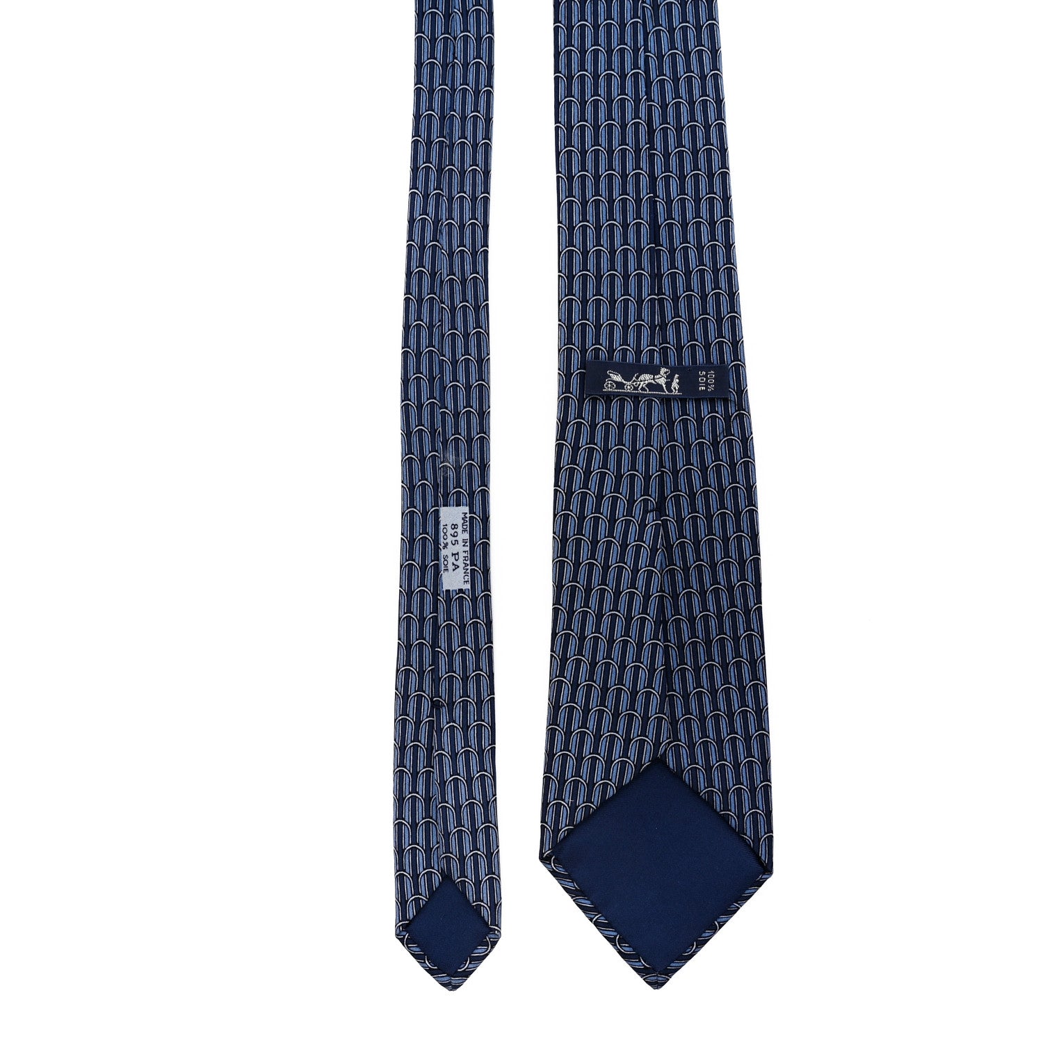 Hermes Silk Printed Mens Tie Marine 3 of 8