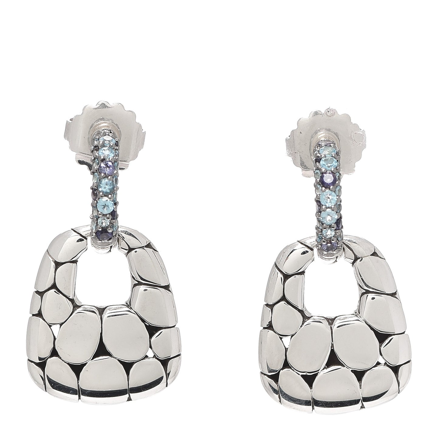 Sterling Silver Blue Topaz Iolite Amethyst Kali Door Knocker Earrings