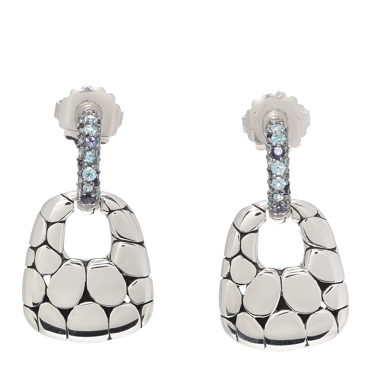 John Hardy Sterling Silver Blue Topaz Iolite Amethyst Kali Door Knocker Earrings 1 of 4